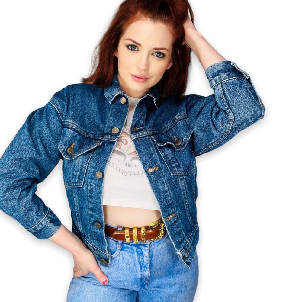 Vintage Levis 80s 900 Series Silver Tab Cropped Denim Jean Jacket Medium - Small